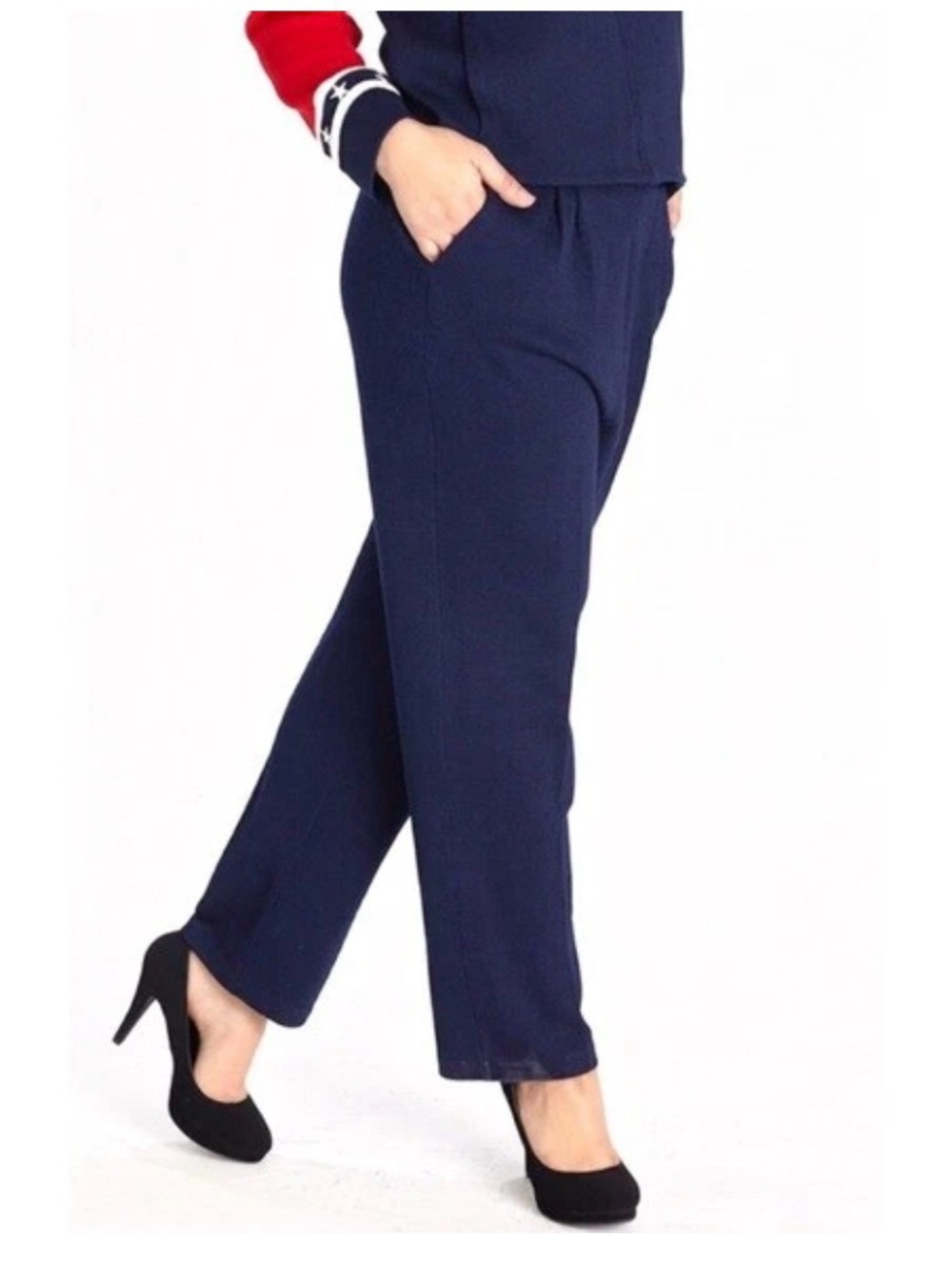 St. John Basics Women Sz 2 Santana Navy Blue Pleated Knit Pull On Pants